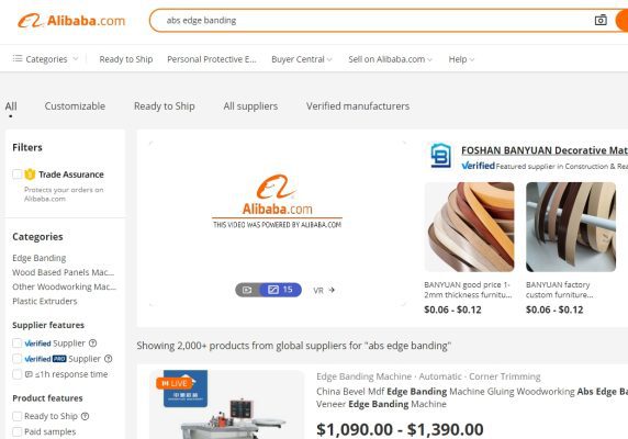 Purchase edge banding through Alibaba website